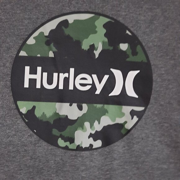 HURLEY CAMO LOGO YOUTH Gray Pullover Hoodie Big Center Spellout Camouflage 18-20 - Picture 3 of 9